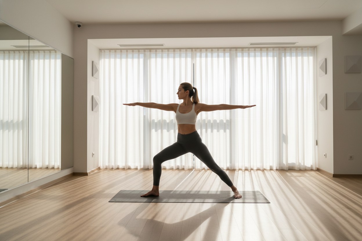 Beyaz Yoga stüdyoda yoga pratiği